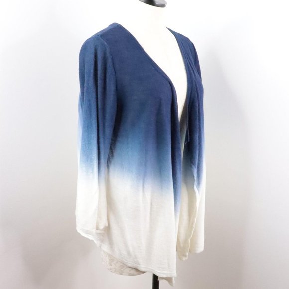 Chico's Women's S/4 Blue White Ombre Linen Cotton Open Front Cardigan Sweater - Picture 2 of 9
